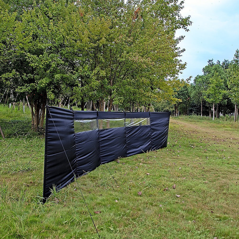 Camping Windbreak with Clear Windows & Carry Bag 725x140cm Black Outdoor Privacy Shelter