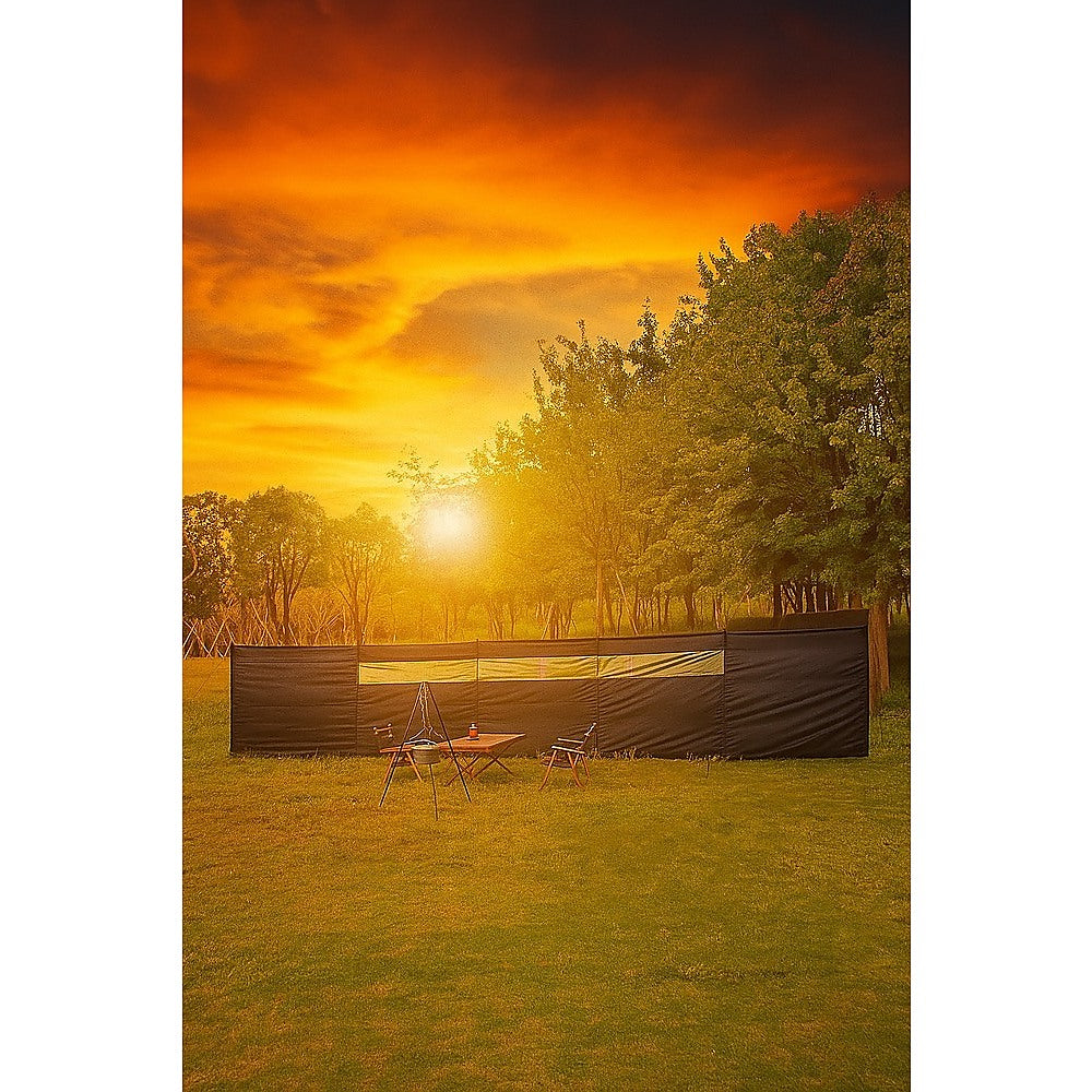 Camping Windbreak with Clear Windows & Carry Bag 725x140cm Black Outdoor Privacy Shelter