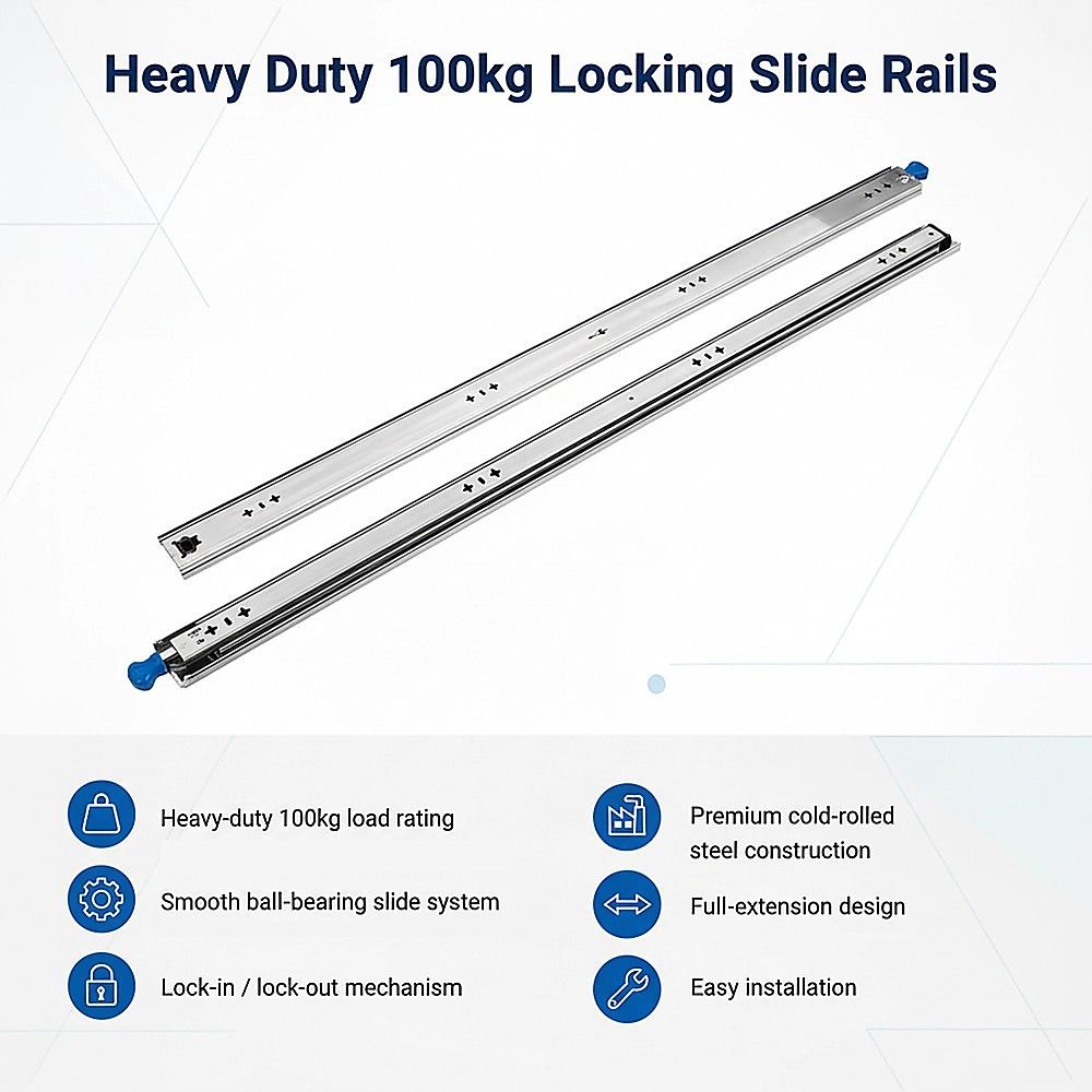 100cm Drawer Runners Pair – Heavy Duty 100kg Locking Slide Rails