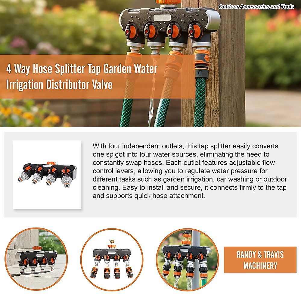 4 Way Hose Splitter Tap Garden Water Irrigation Distributor Valve
