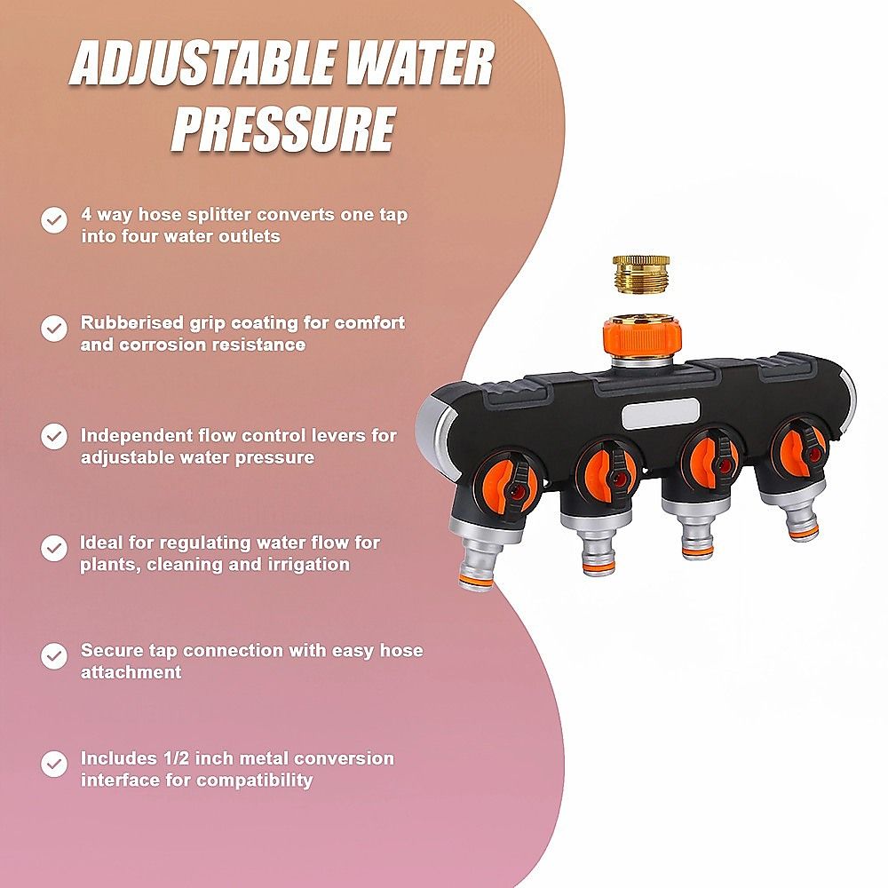 4 Way Hose Splitter Tap Garden Water Irrigation Distributor Valve