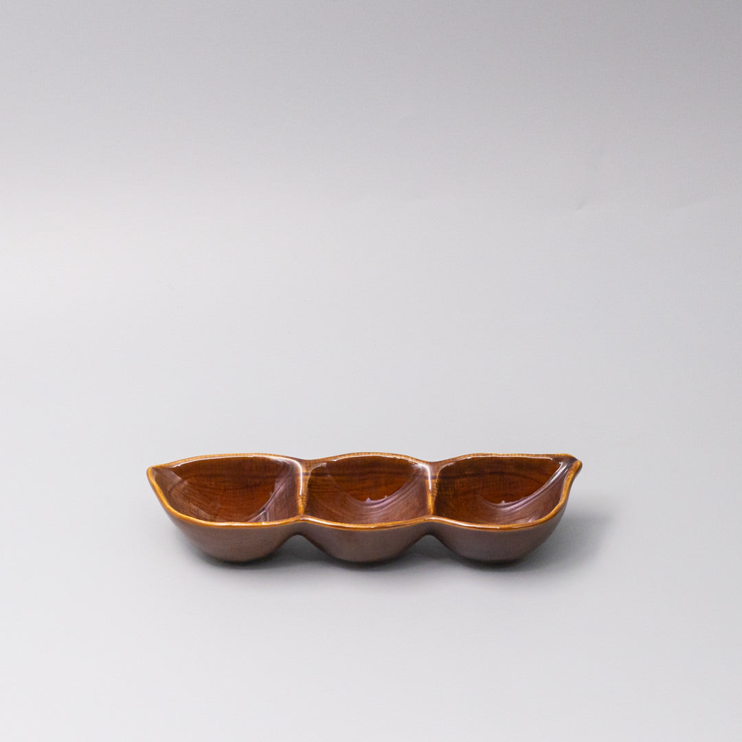 Chestnut Edamame Triple-Pod Serving Dish – 20cm