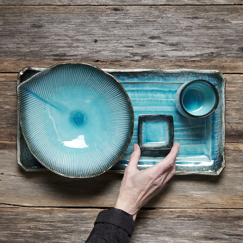 Plate Leaf Shape 21cm Sky Blue Glaze