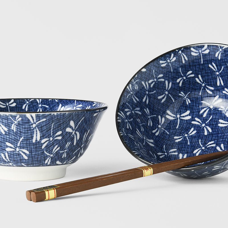 Indigo Dragonfly 2-Piece Bowl & Chopstick Set