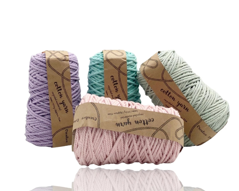 Macramé Cotton Yarn Bulk Pack – 12 × 72 m, 4 mm, Pastel Assortment