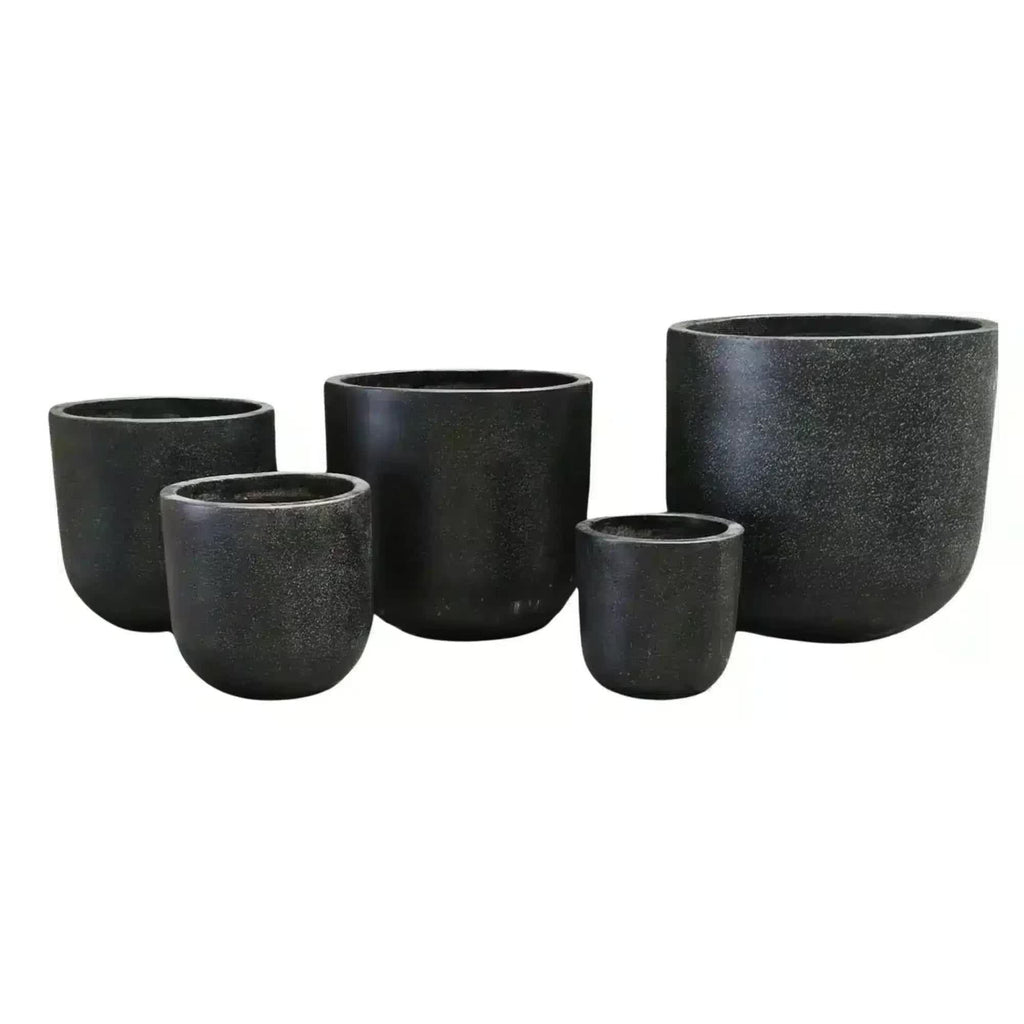 Rounded Terrazzo Planter Set of 5 – Matte Black