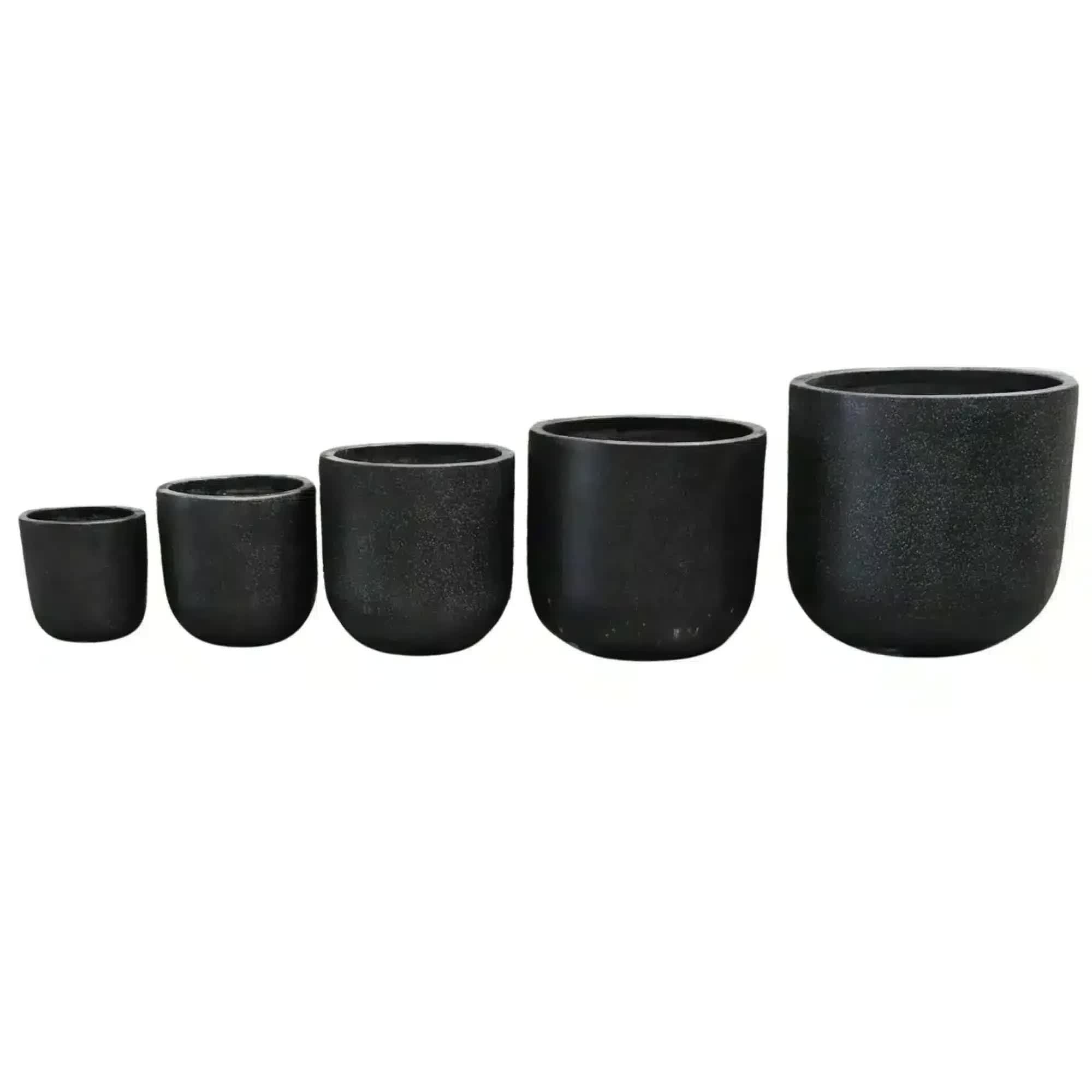 Rounded Terrazzo Planter Set of 5 – Matte Black