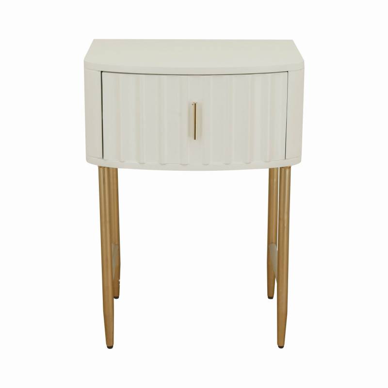 Arthur Metal and Wood Bedside Table – White and Gold, 48 × 38 × 66 cm