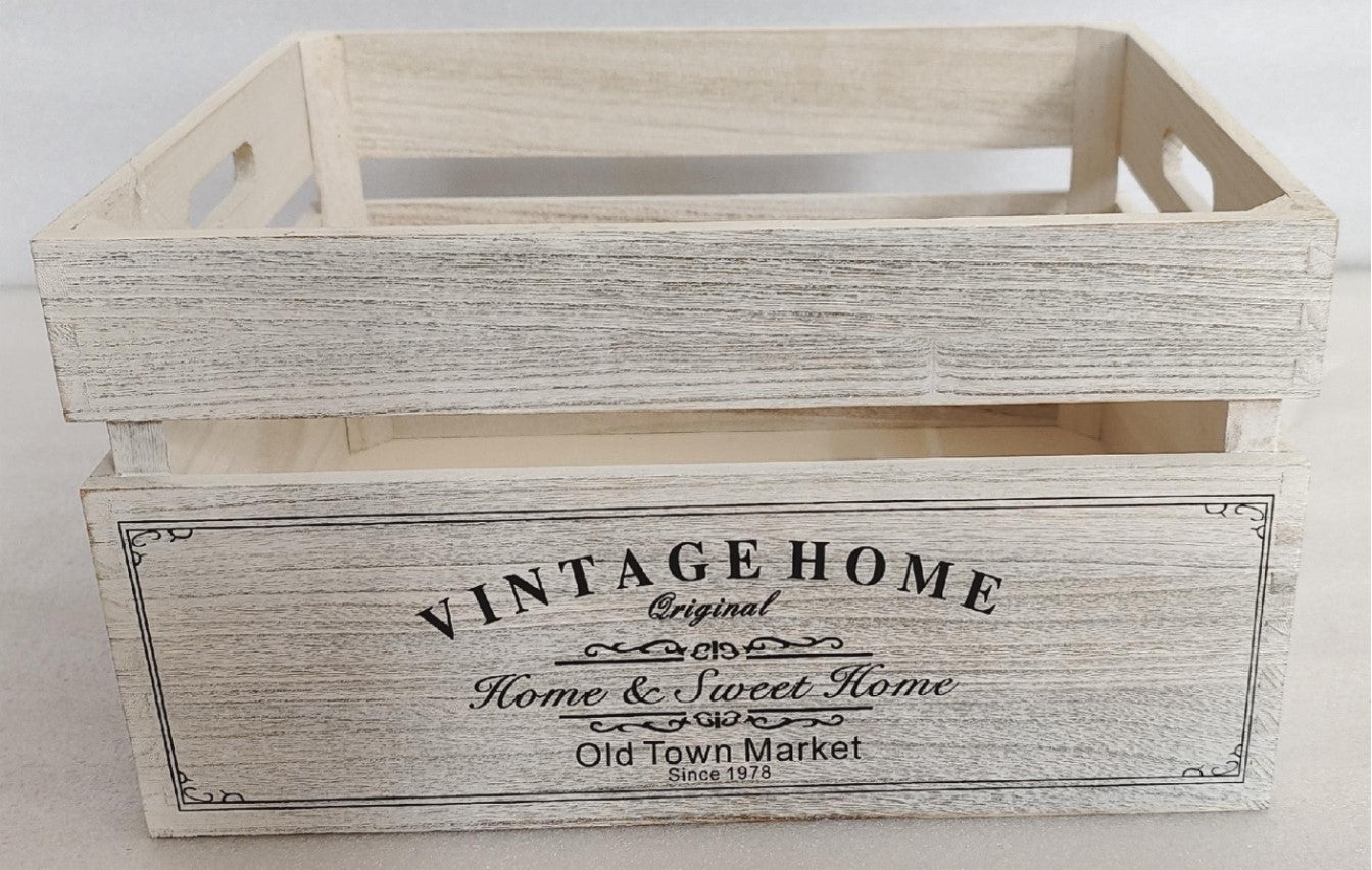 Vintage White-Wash Wooden Storage Crate