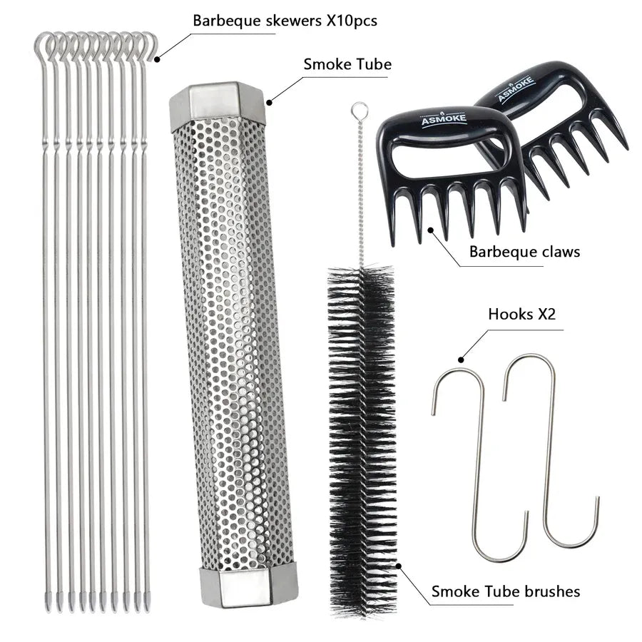 Asmoke BBQ Set (Includes Two Meat Claws, a Pellet Smoker Tube and Metal Skewers)
