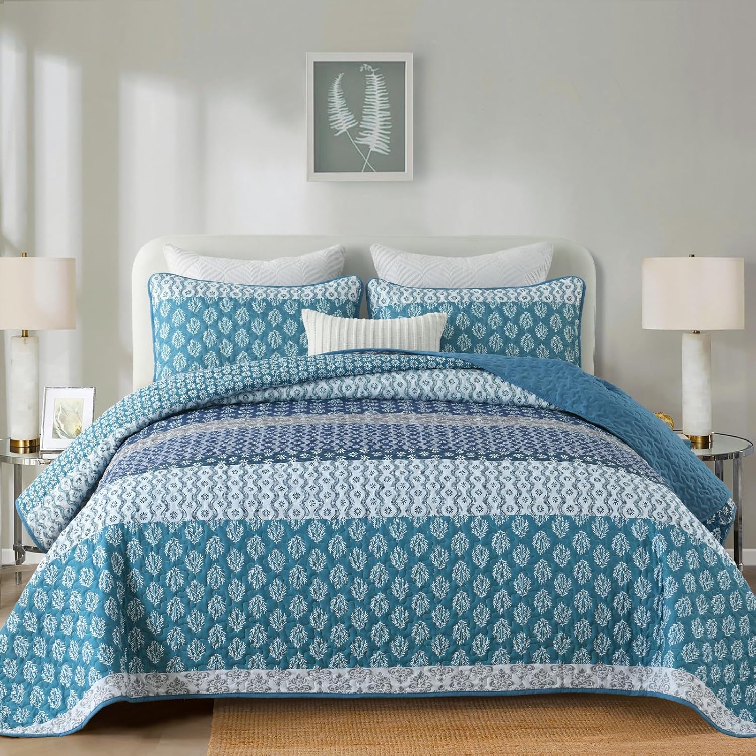 Classic Hydrangea Quilted Coverlet Set – Queen, 3-Piece