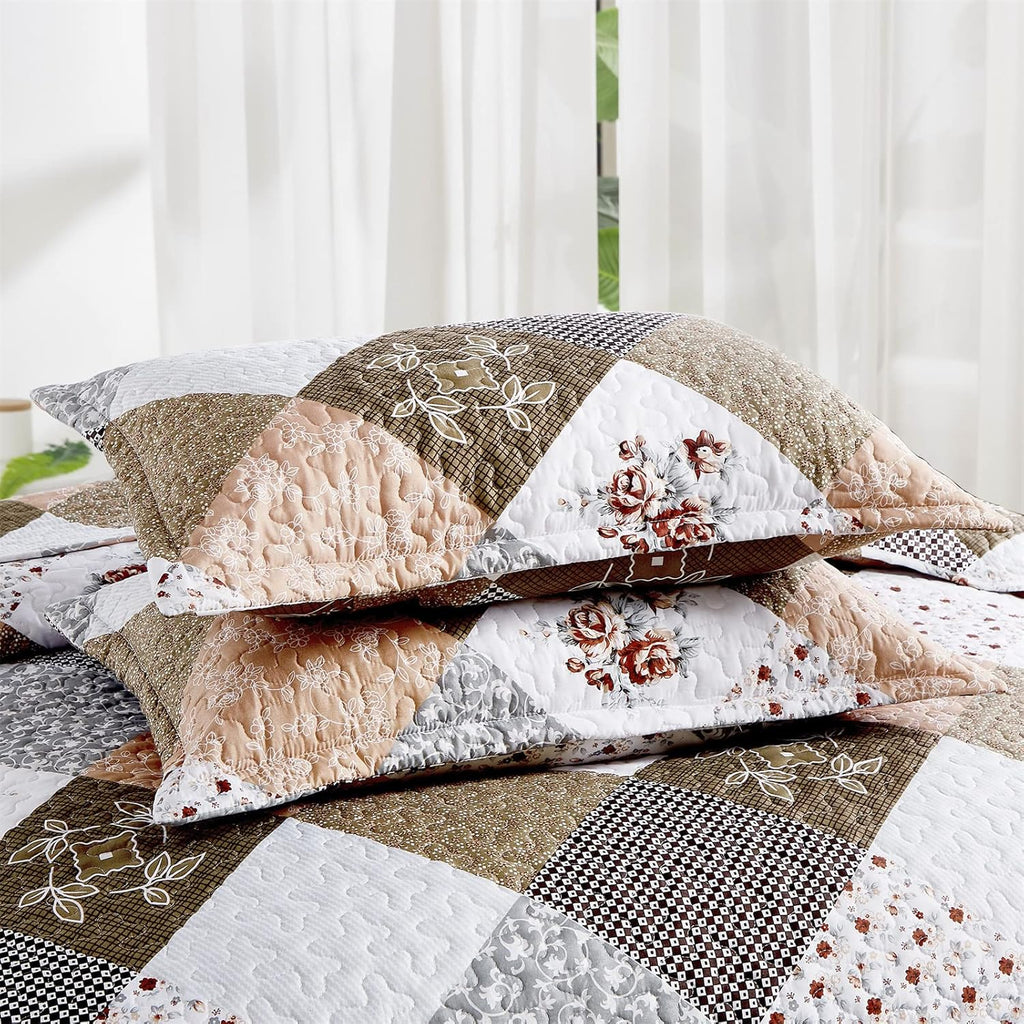 Rust Brown Patchwork 3-Piece Reversible Bedspread Set – XL