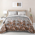 Rust Grey Floral 3-Piece Reversible Bedspread Set