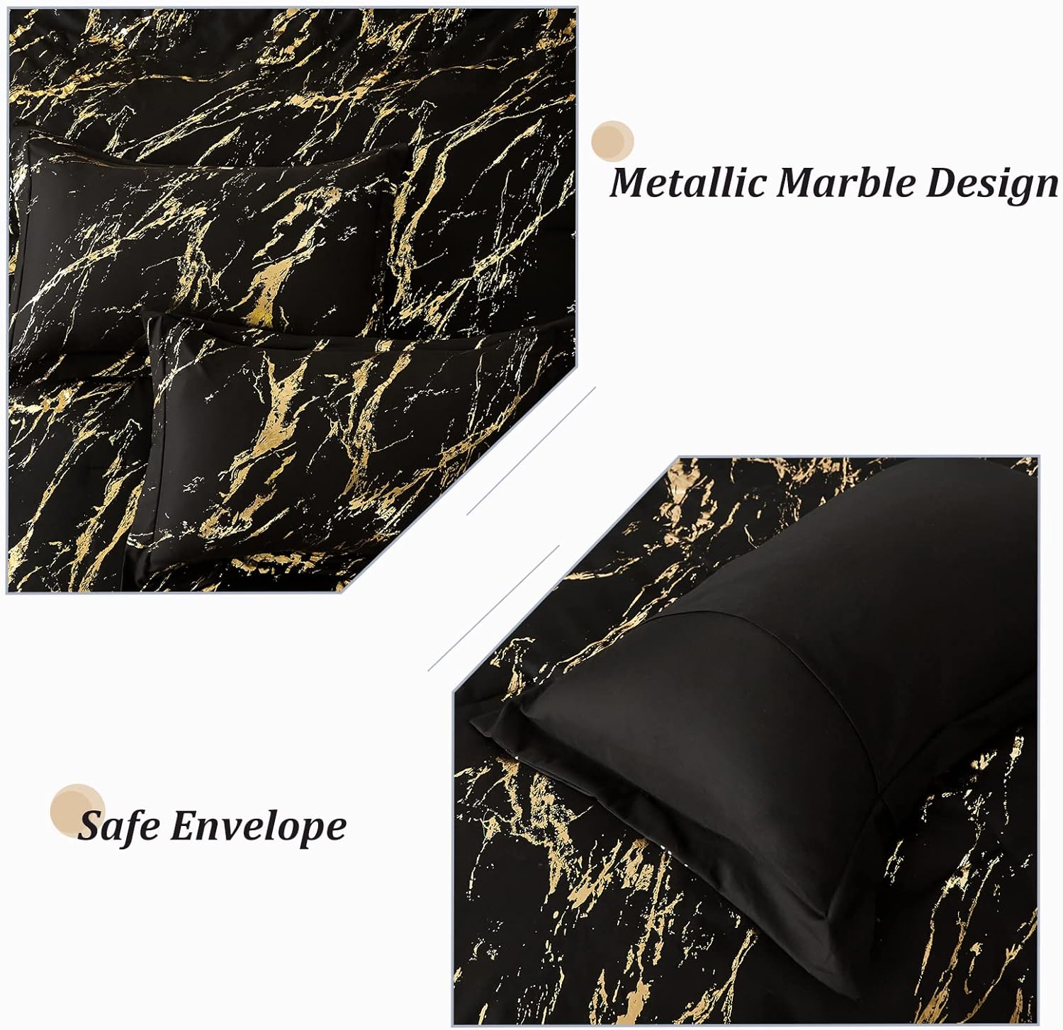 Black and Gold Metallic Marble Comforter Set – King, 3-Piece