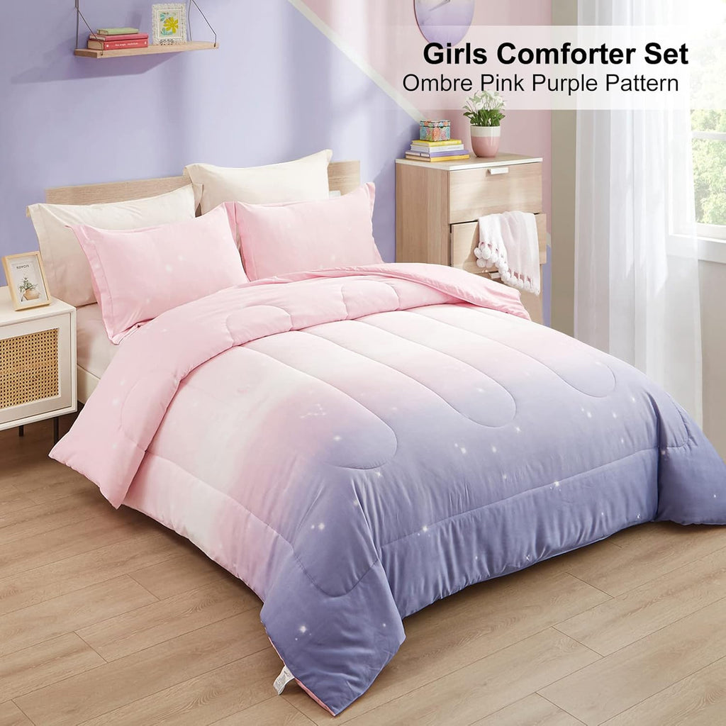 Ombre Pink and Purple Rainbow Comforter Set – King, 3-Piece