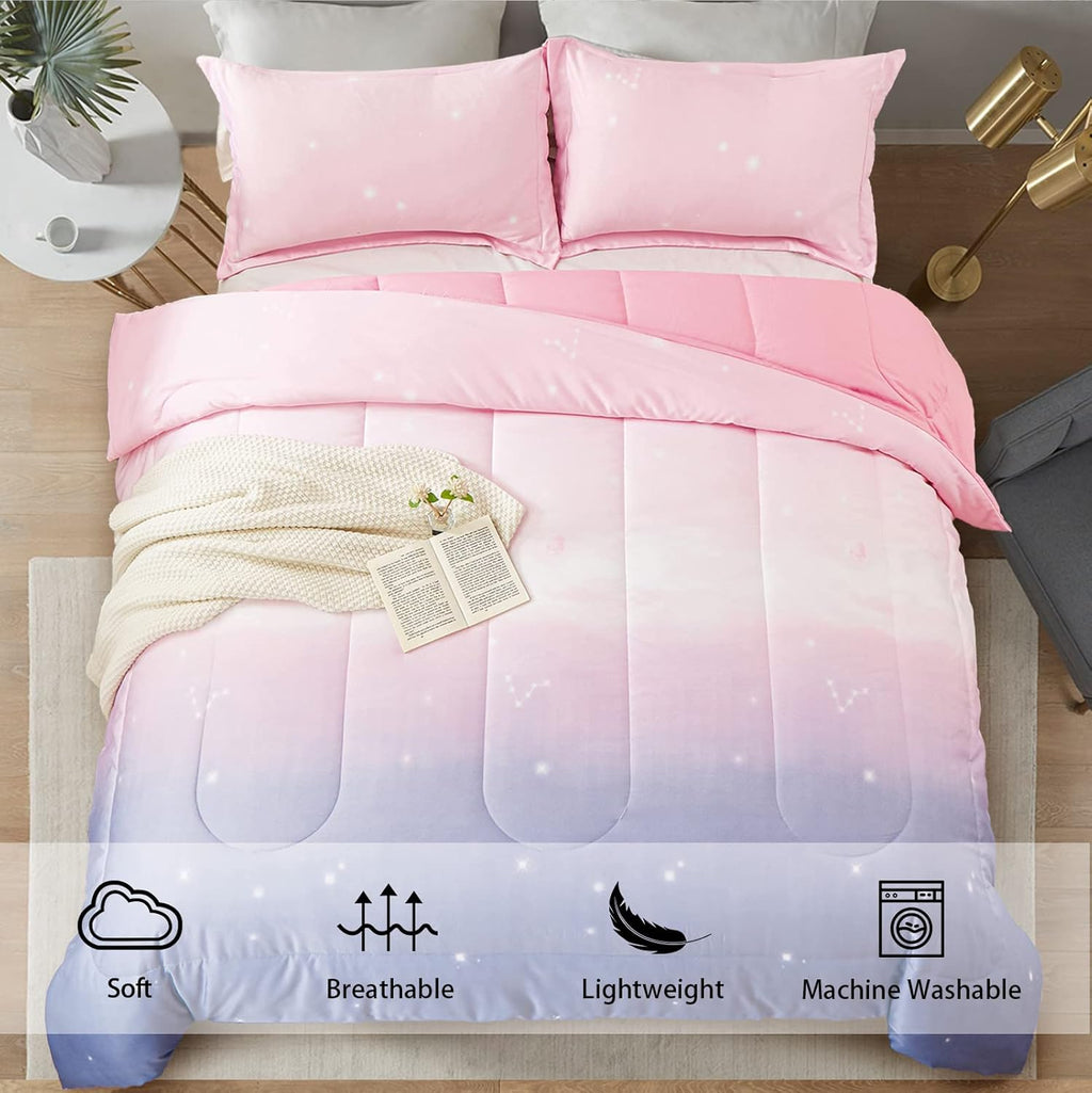 Ombre Pink and Purple Rainbow Comforter Set – King, 3-Piece