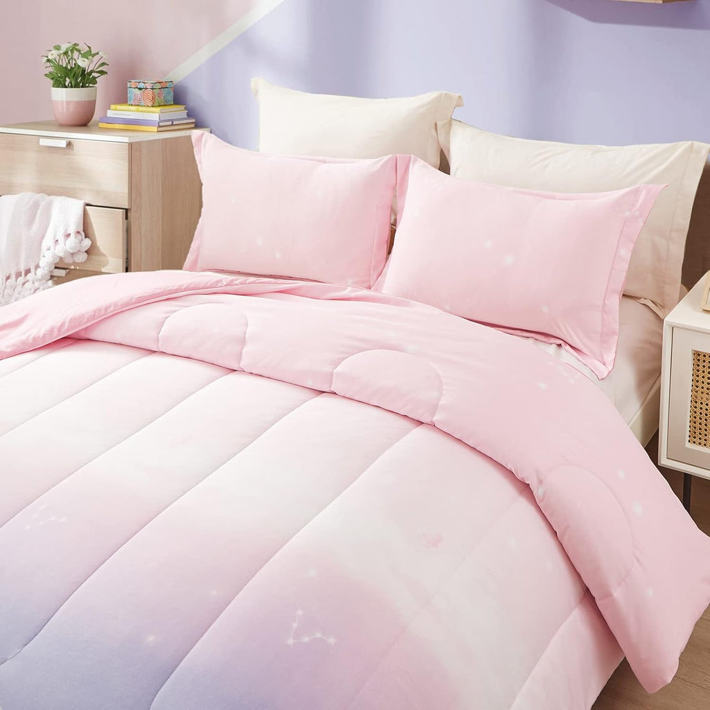 Ombre Pink and Purple Rainbow Comforter Set – King, 3-Piece