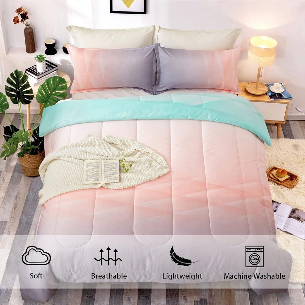 Ombre Blue and Pink Rainbow Comforter Set – King, 3-Piece