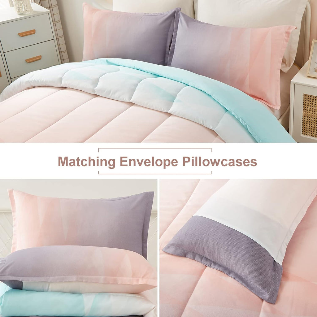 Ombre Blue and Pink Rainbow Comforter Set – King, 3-Piece