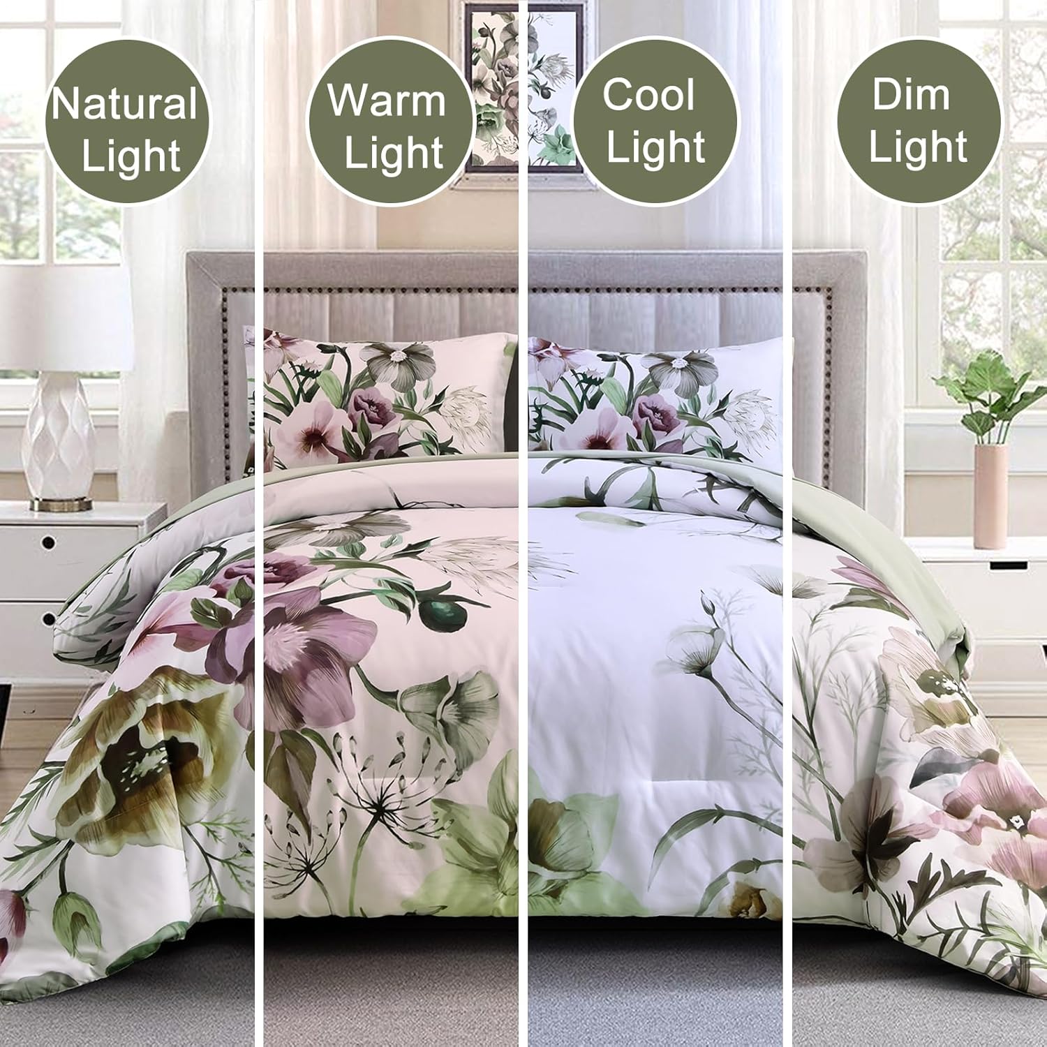 Green Floral Comforter Set – King, 3-Piece