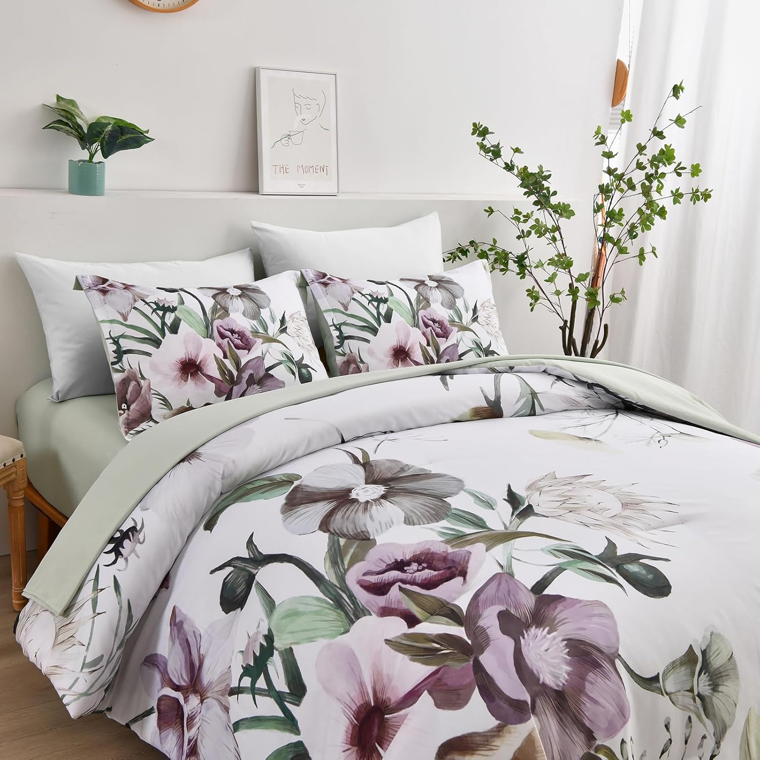 Green Floral Comforter Set – King, 3-Piece