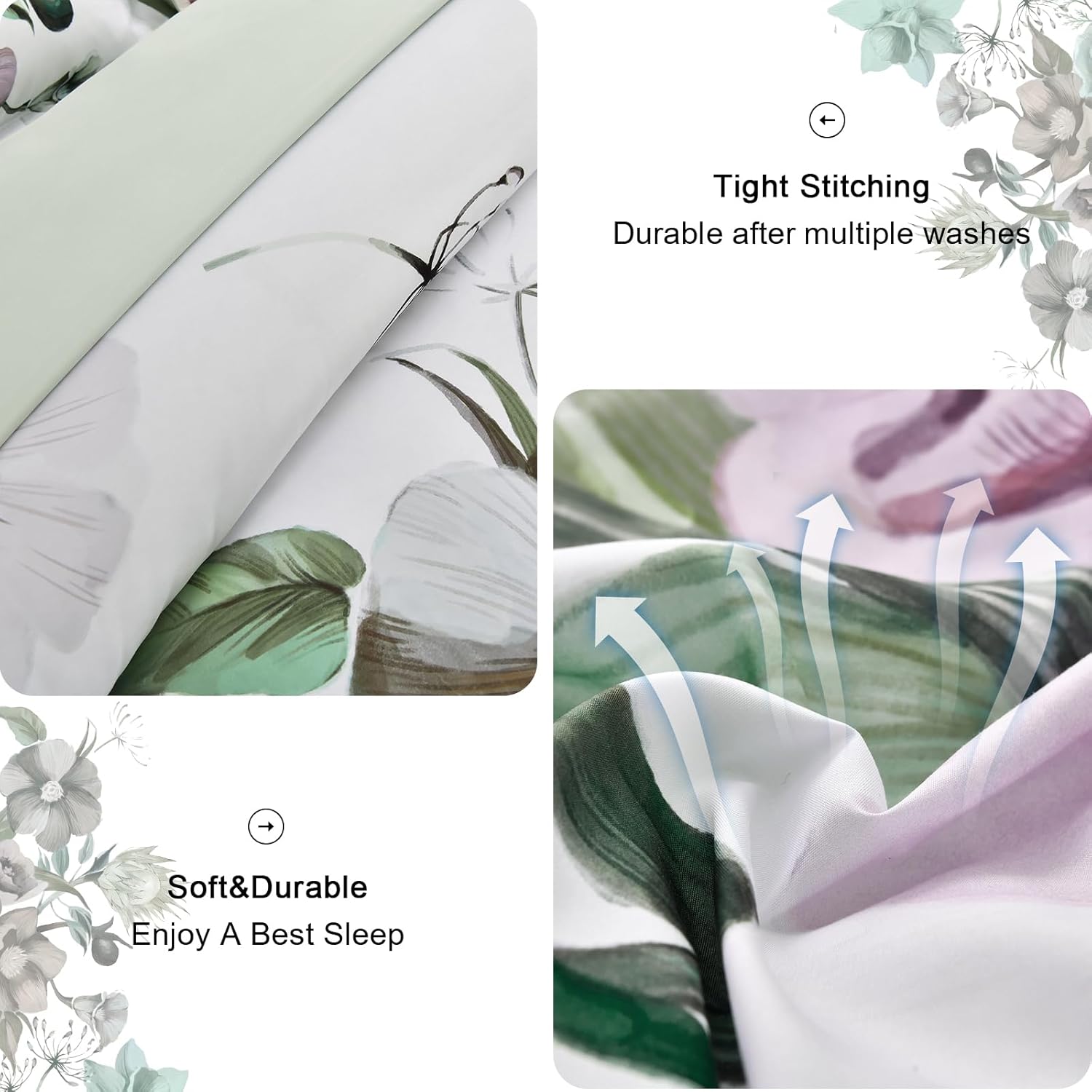 Green Floral Comforter Set – King, 3-Piece