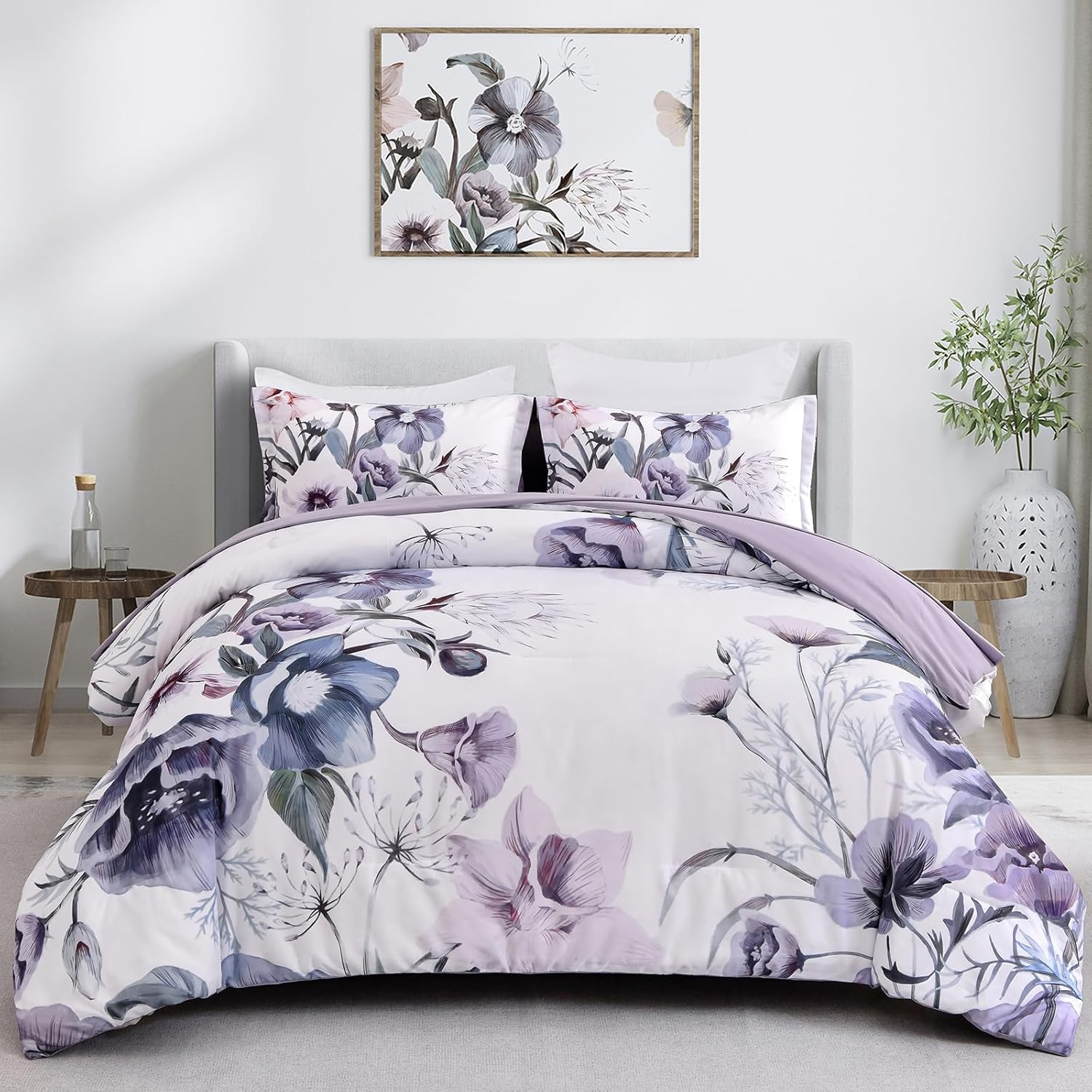 Purple Floral Comforter Set – King, 3-Piece