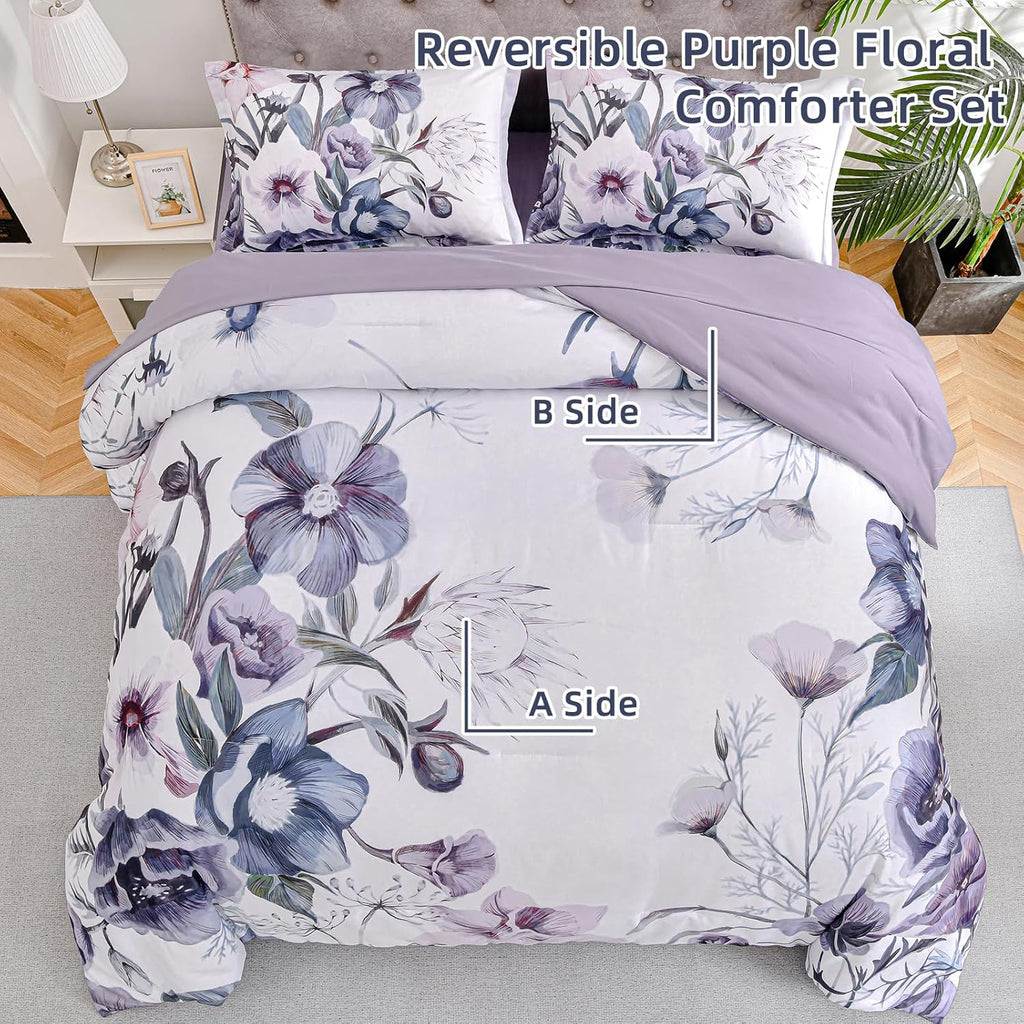Purple Floral Comforter Set – King, 3-Piece