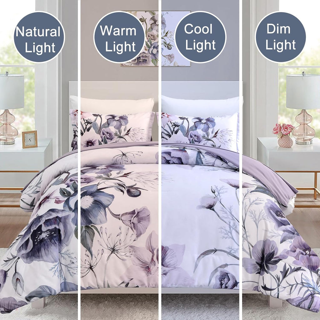 Purple Floral Comforter Set – King, 3-Piece