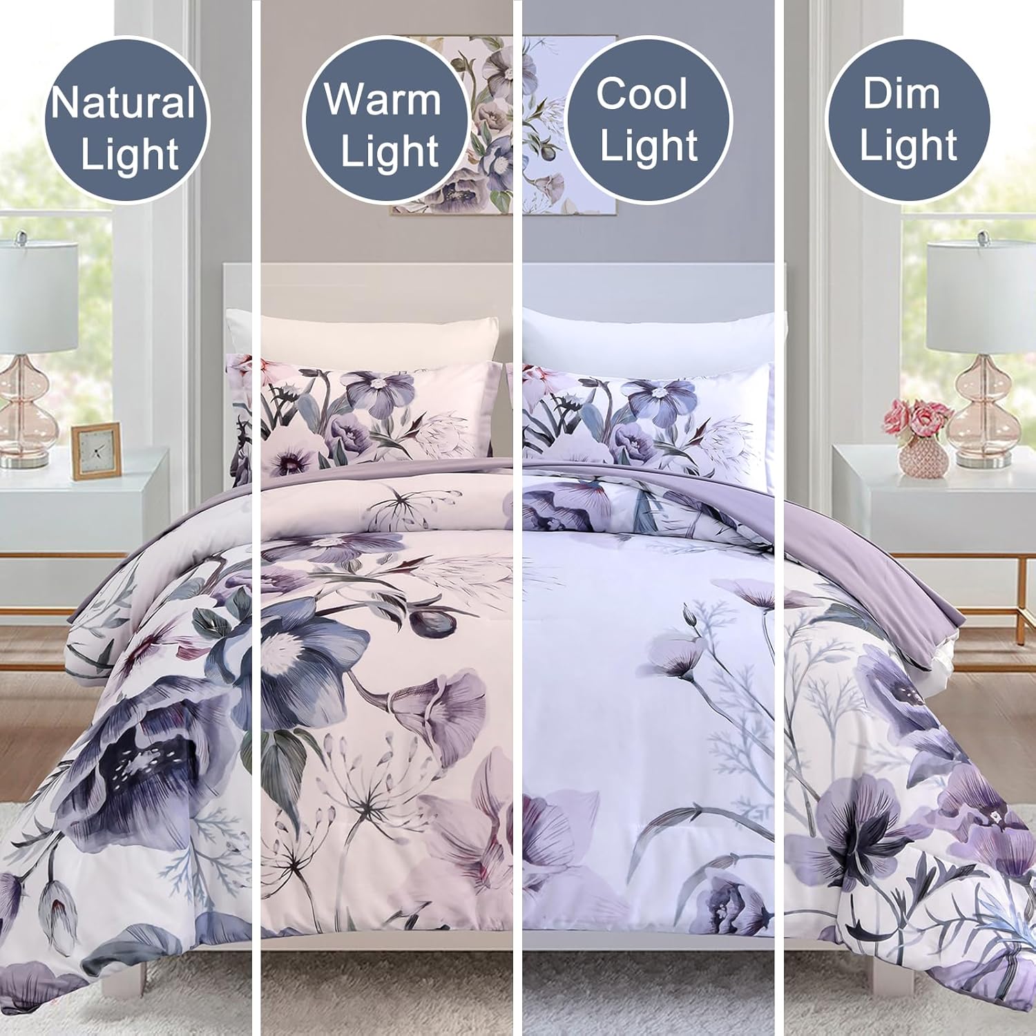 Purple Floral Comforter Set – King, 3-Piece