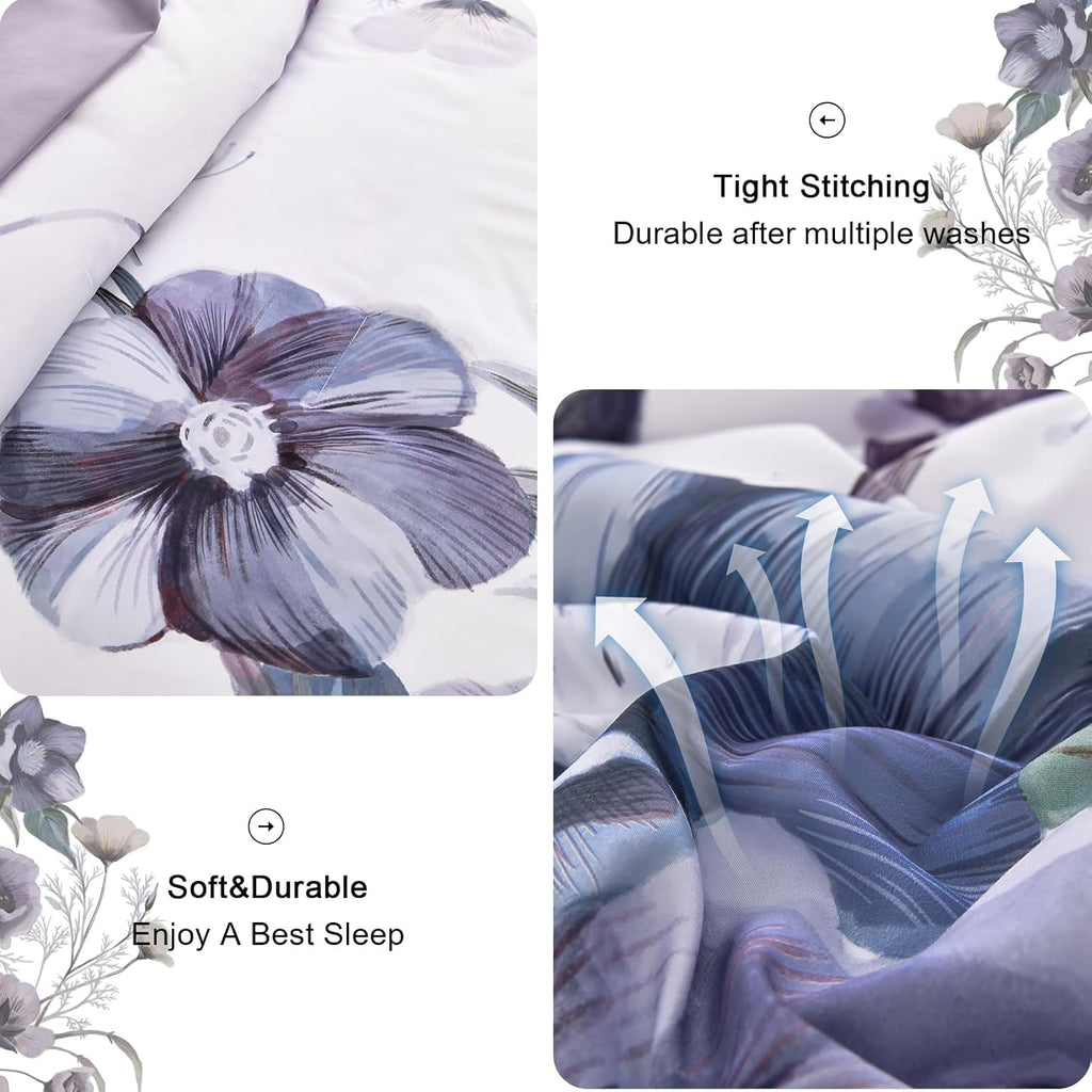 Purple Floral Comforter Set – King, 3-Piece