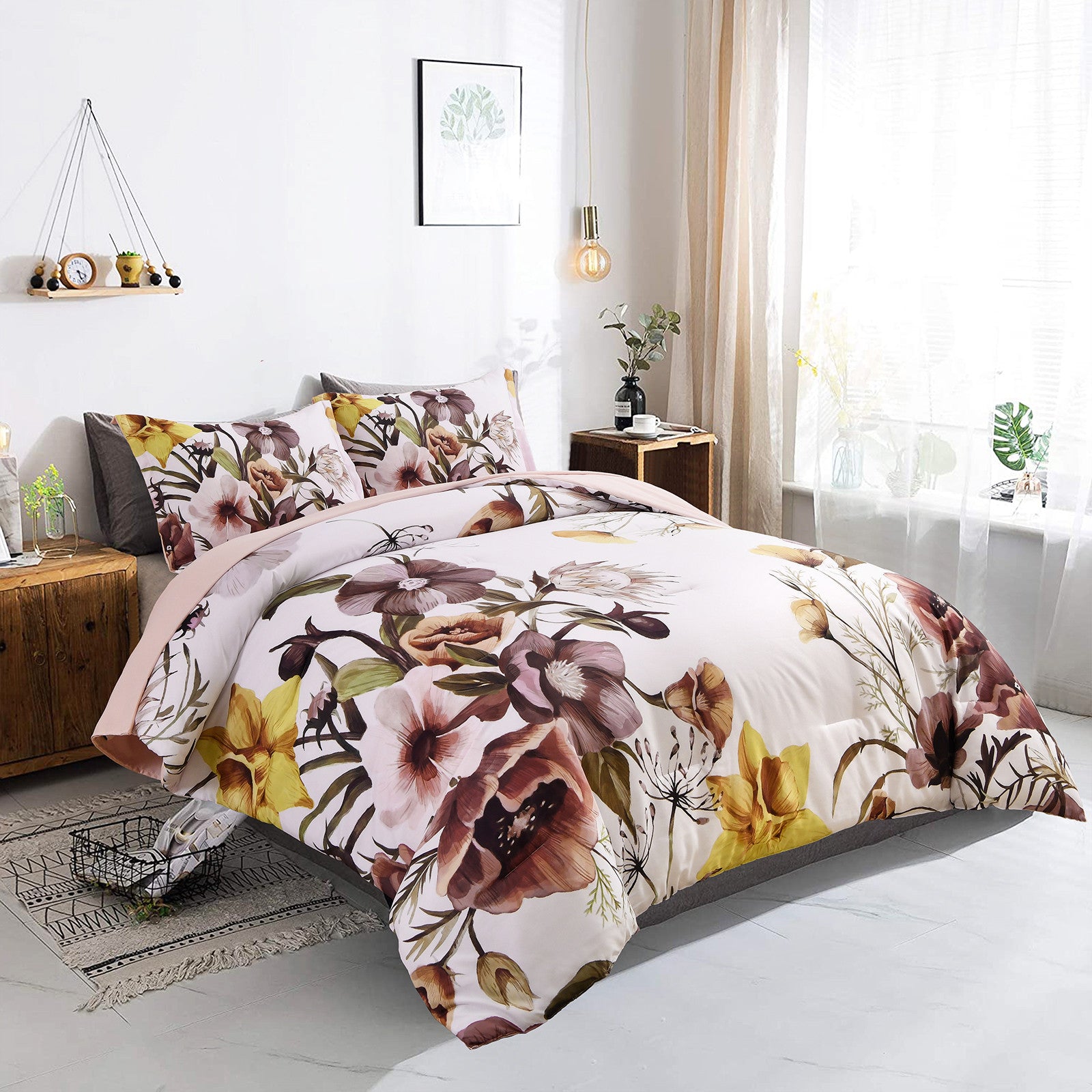 Blush Floral Comforter Set – King, 3-Piece