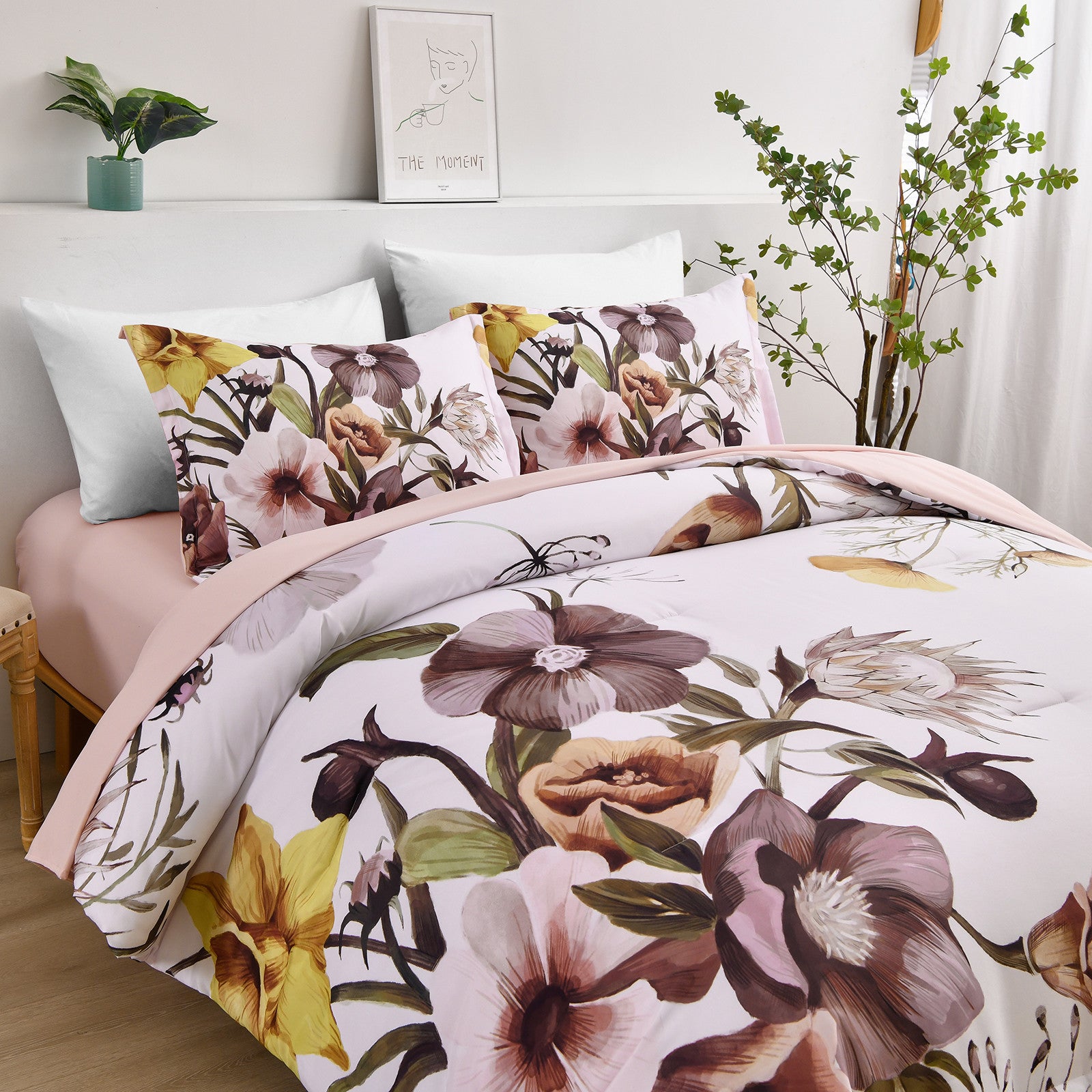 Blush Floral Comforter Set – King, 3-Piece