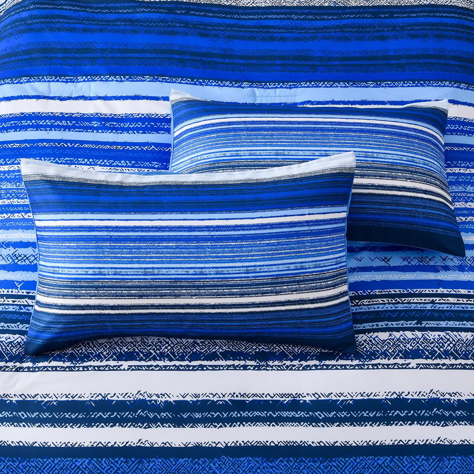 Nordic Calm stripes Blue 3‑Piece Comforter Set – Scandi Chic Vibes