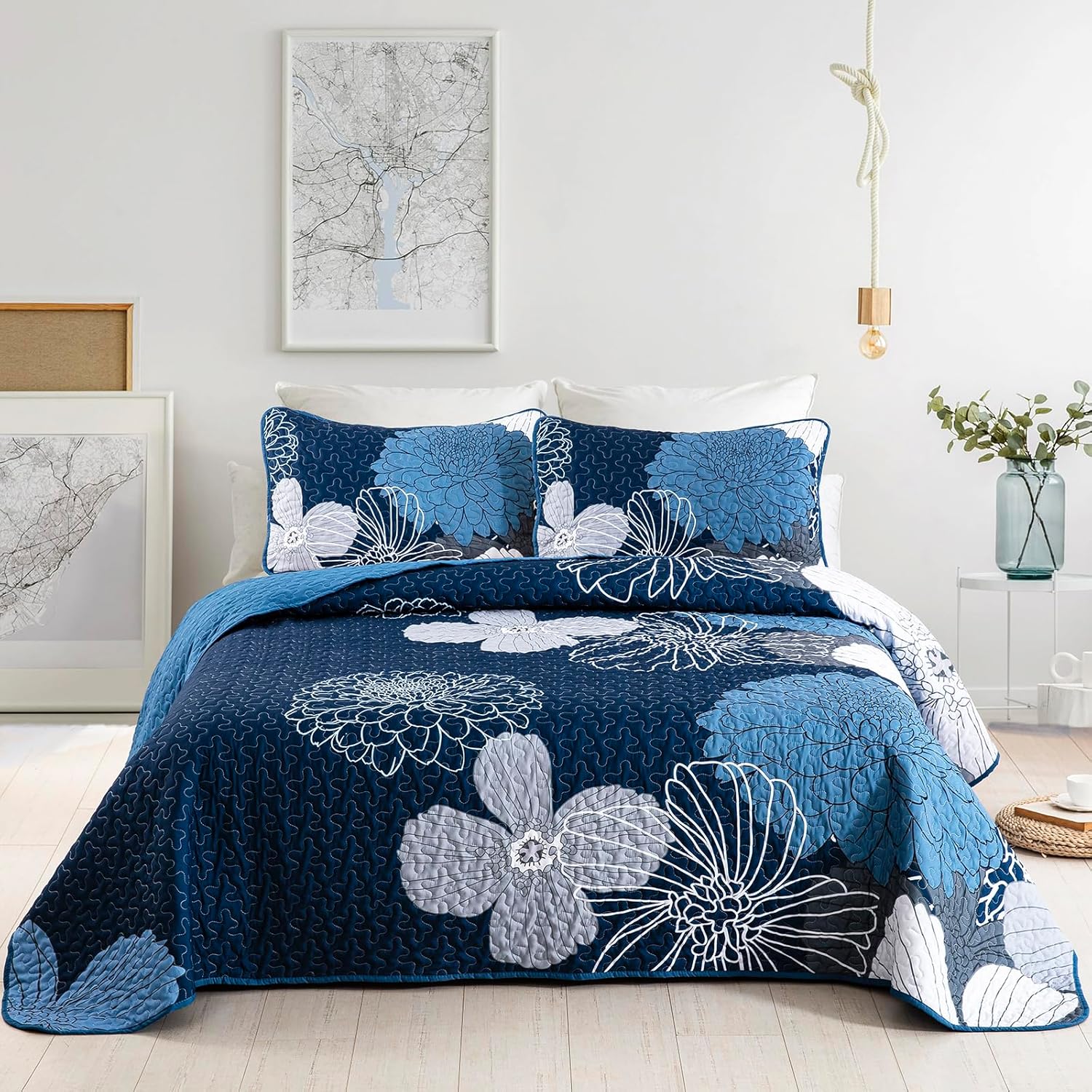 Frosted Magnolia Comforter Set – Blue, King, 3-Piece