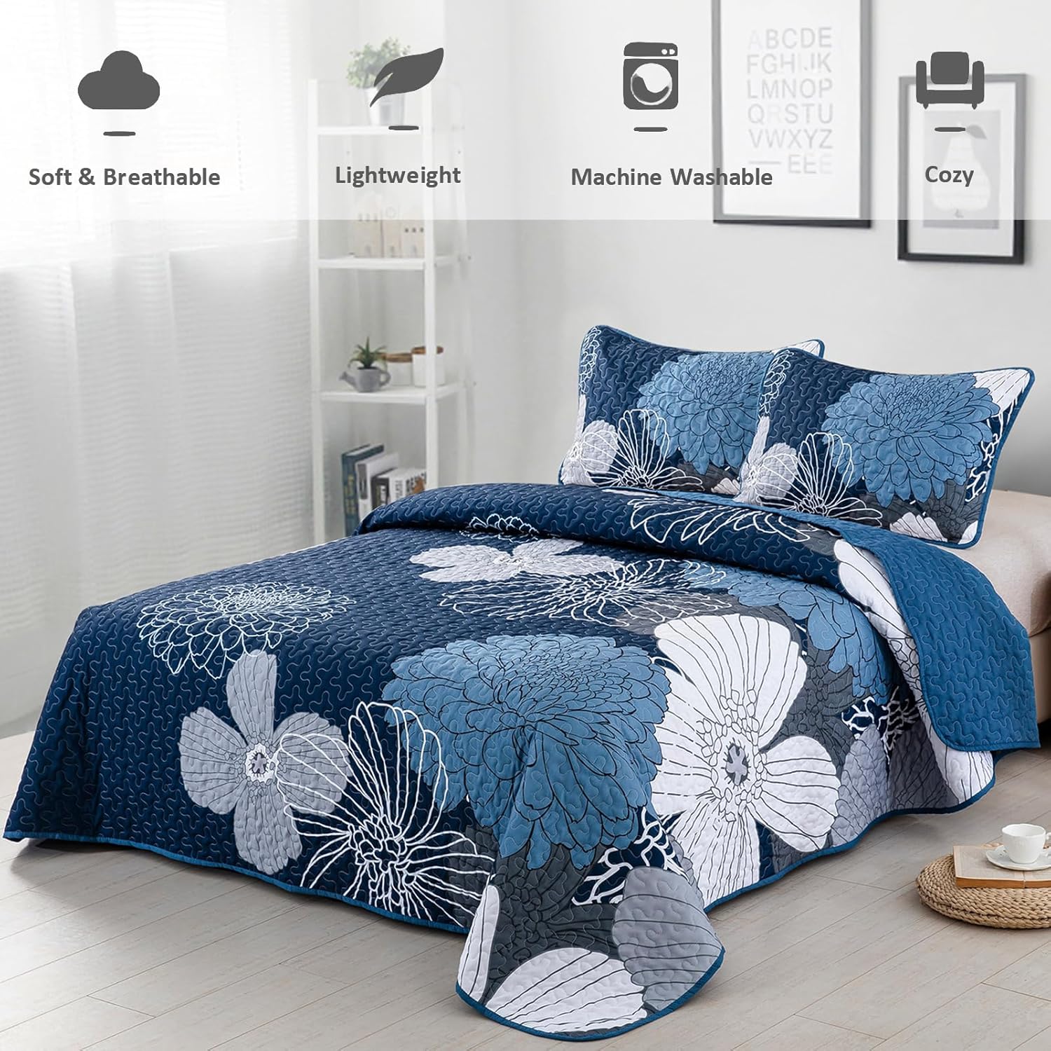 Frosted Magnolia Comforter Set – Blue, King, 3-Piece
