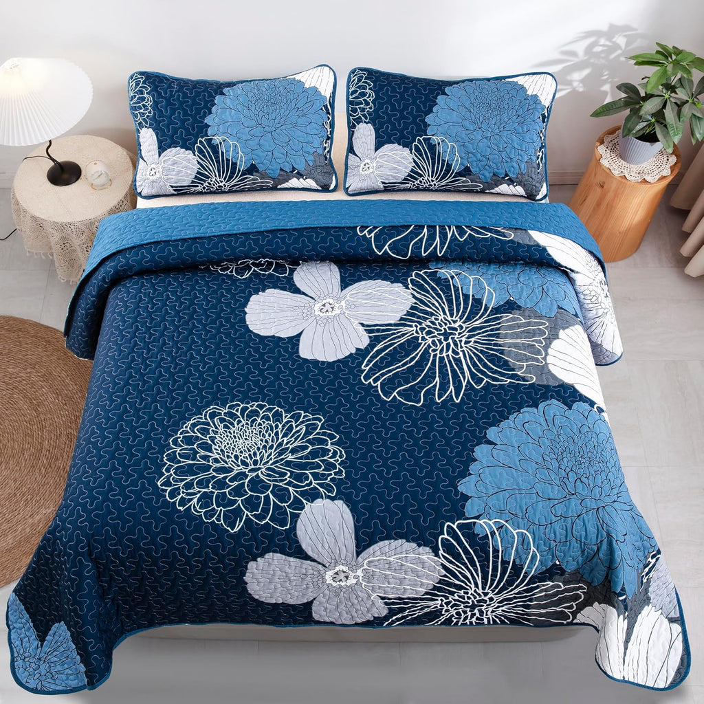 Frosted Magnolia Comforter Set – Blue, King, 3-Piece