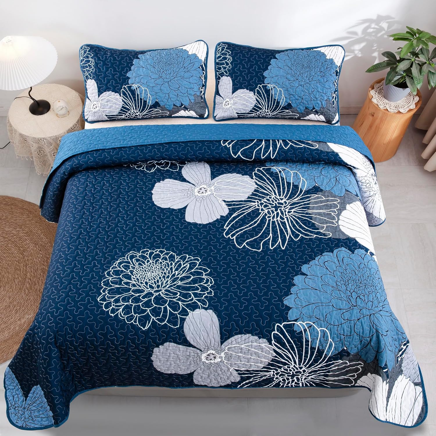 Frosted Magnolia Comforter Set – Blue, King, 3-Piece