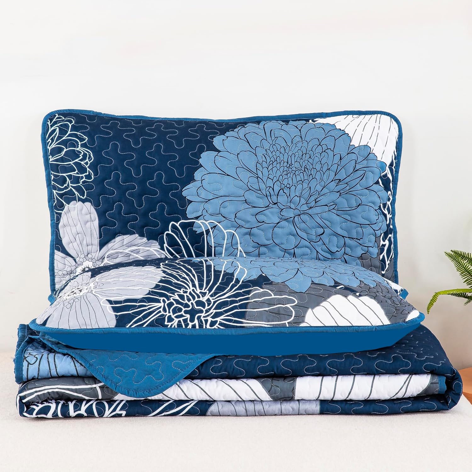 Frosted Magnolia Comforter Set – Blue, King, 3-Piece