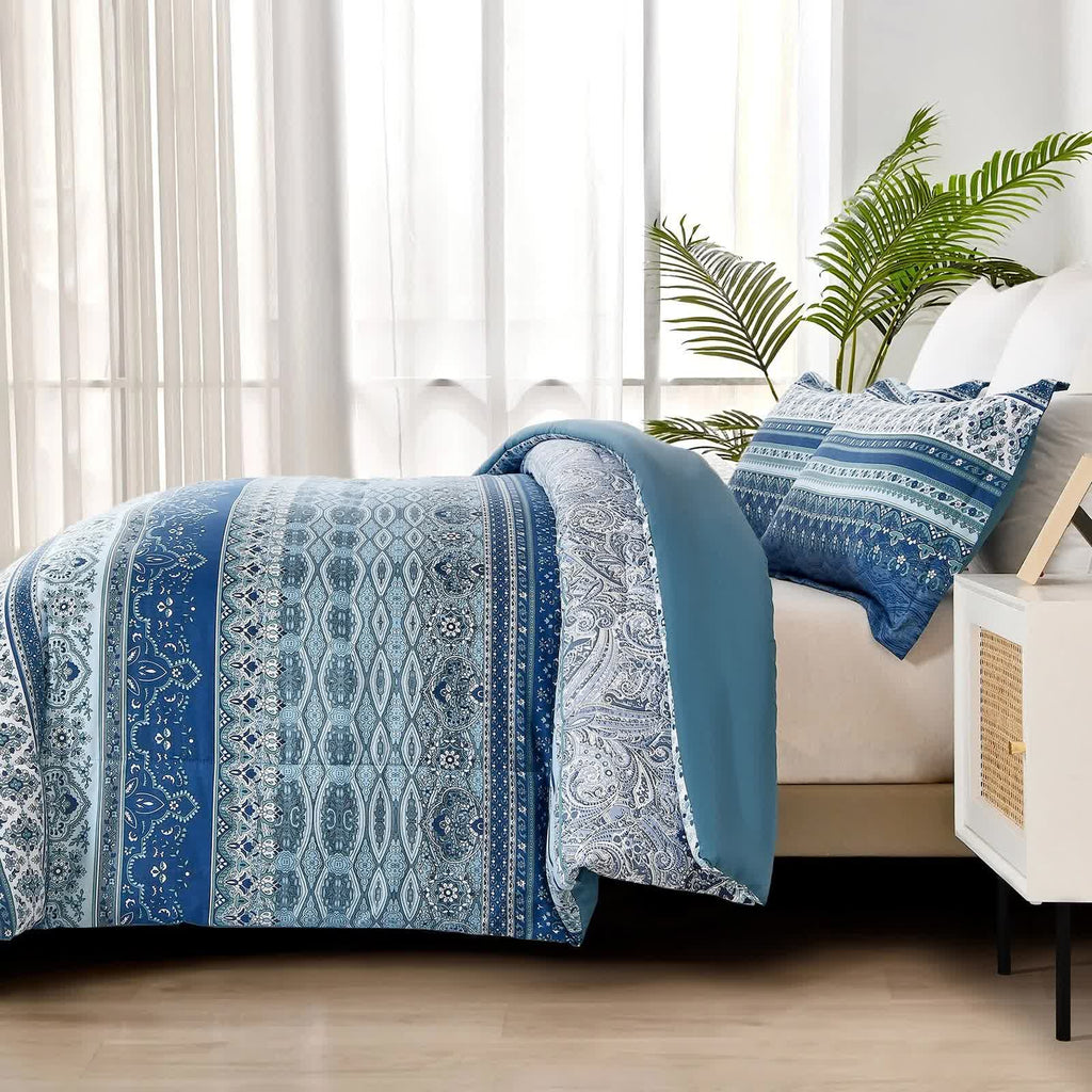 Boho Vibes Blue Comforter Set – King, 3-Piece