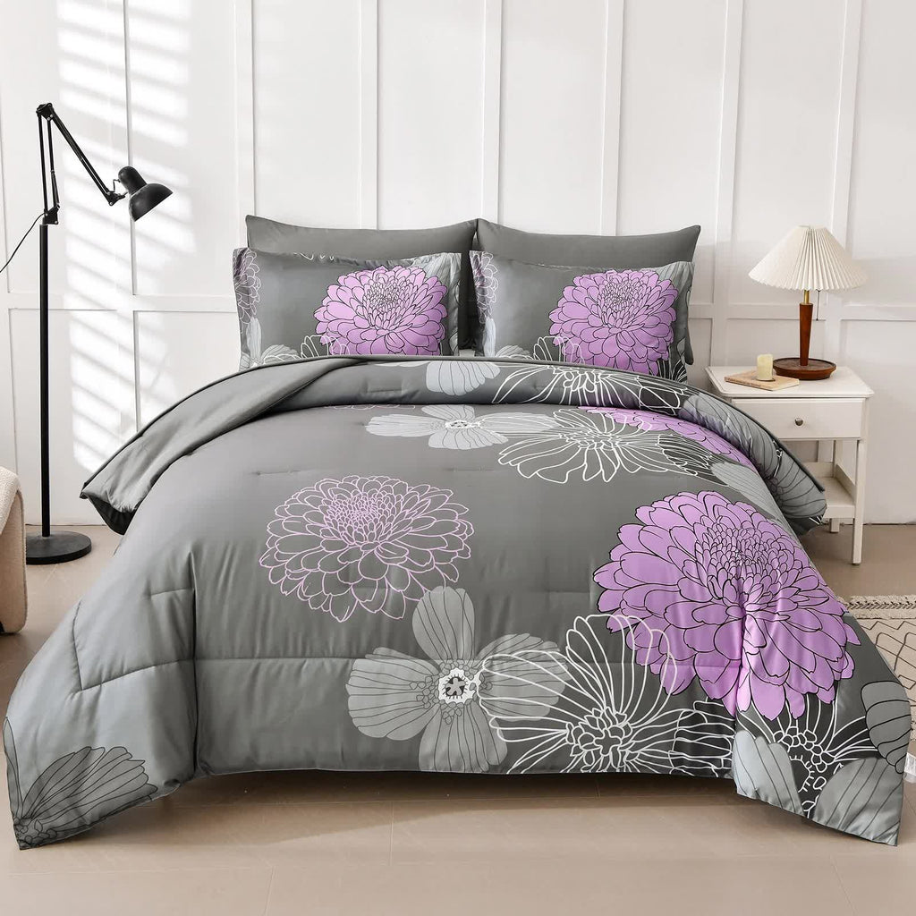 Cloud Nine Grey and Purple Comforter Set – King, 3-Piece