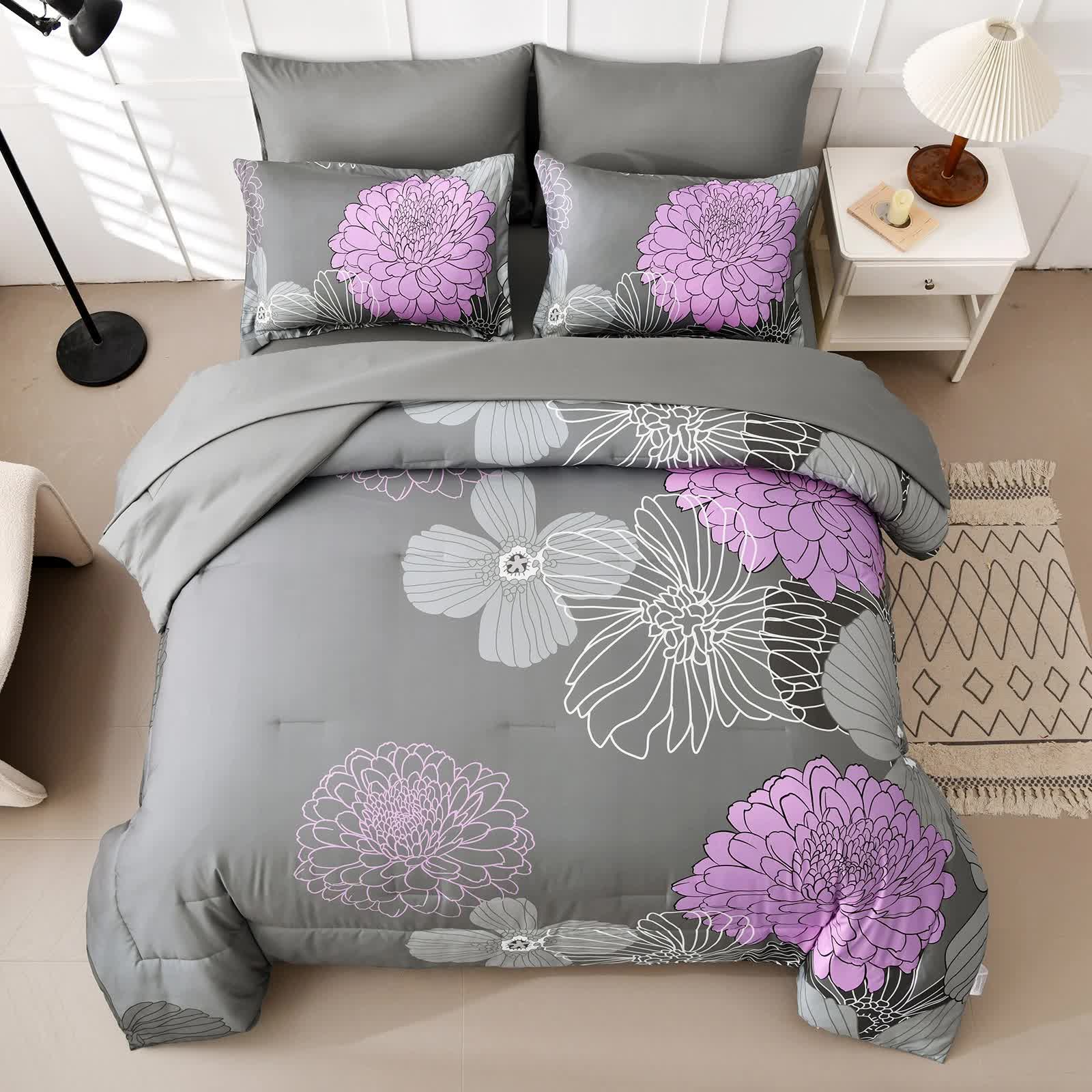 Cloud Nine Grey and Purple Comforter Set – King, 3-Piece