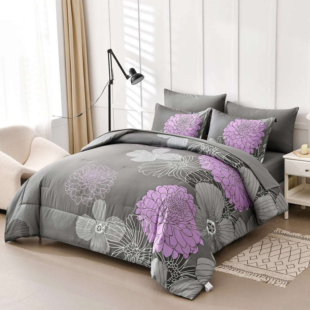 Cloud Nine Grey and Purple Comforter Set – King, 3-Piece
