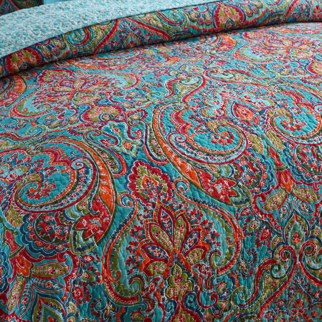 Blue and Teal Boho Bedspread Set – King