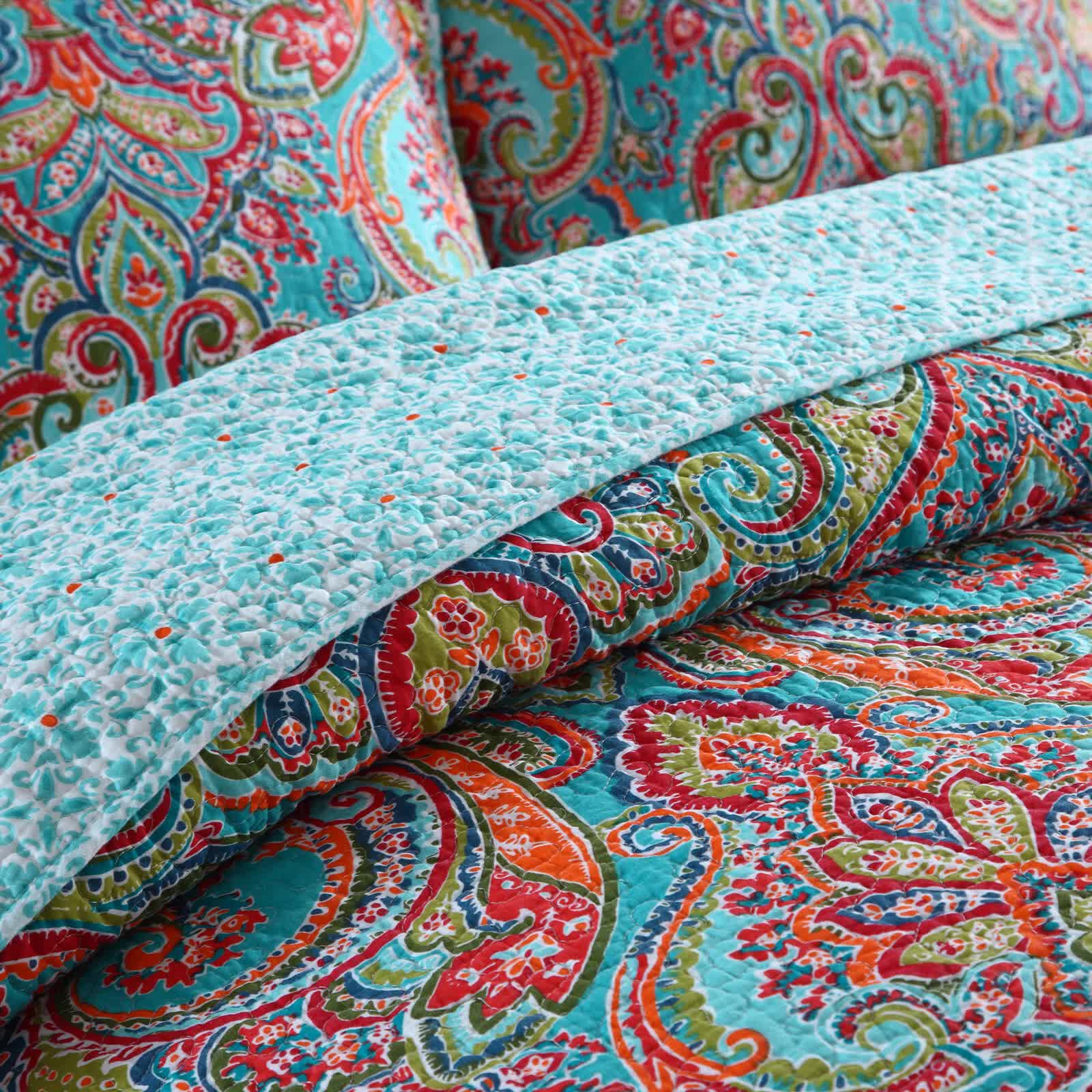 Blue and Teal Boho Bedspread Set – King