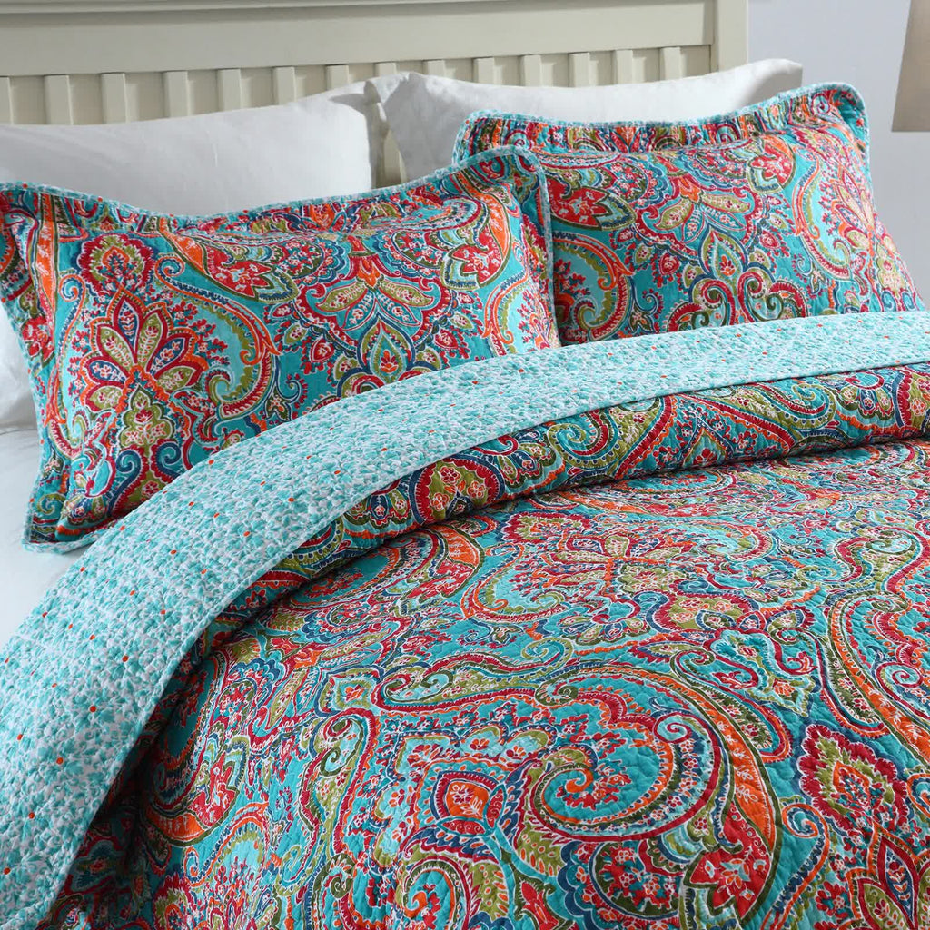 Blue and Teal Boho Bedspread Set – King