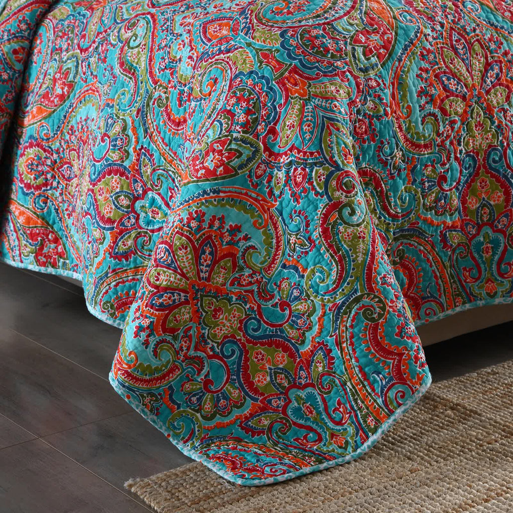Blue and Teal Boho Bedspread Set – King