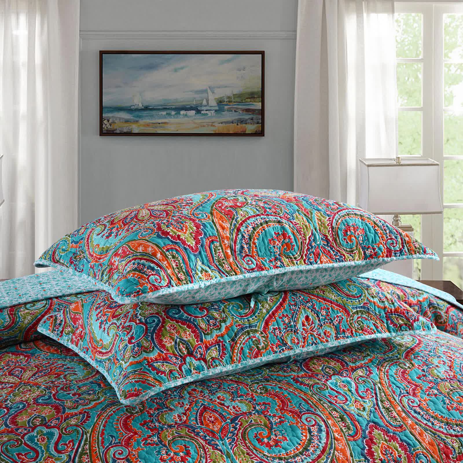Blue and Teal Boho Bedspread Set – King