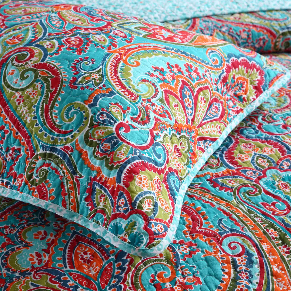 Blue and Teal Boho Bedspread Set – King