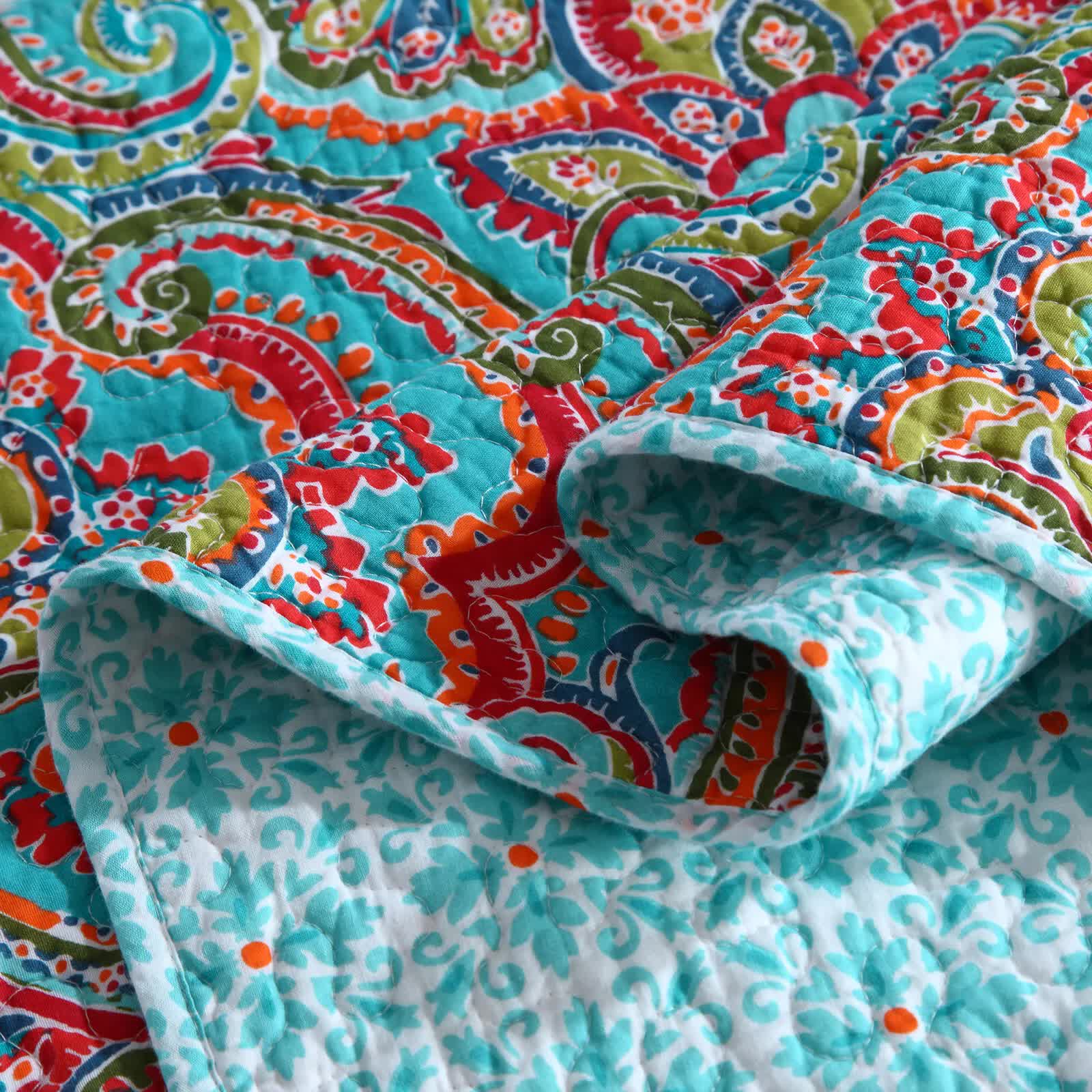 Blue and Teal Boho Quilted Coverlet Set